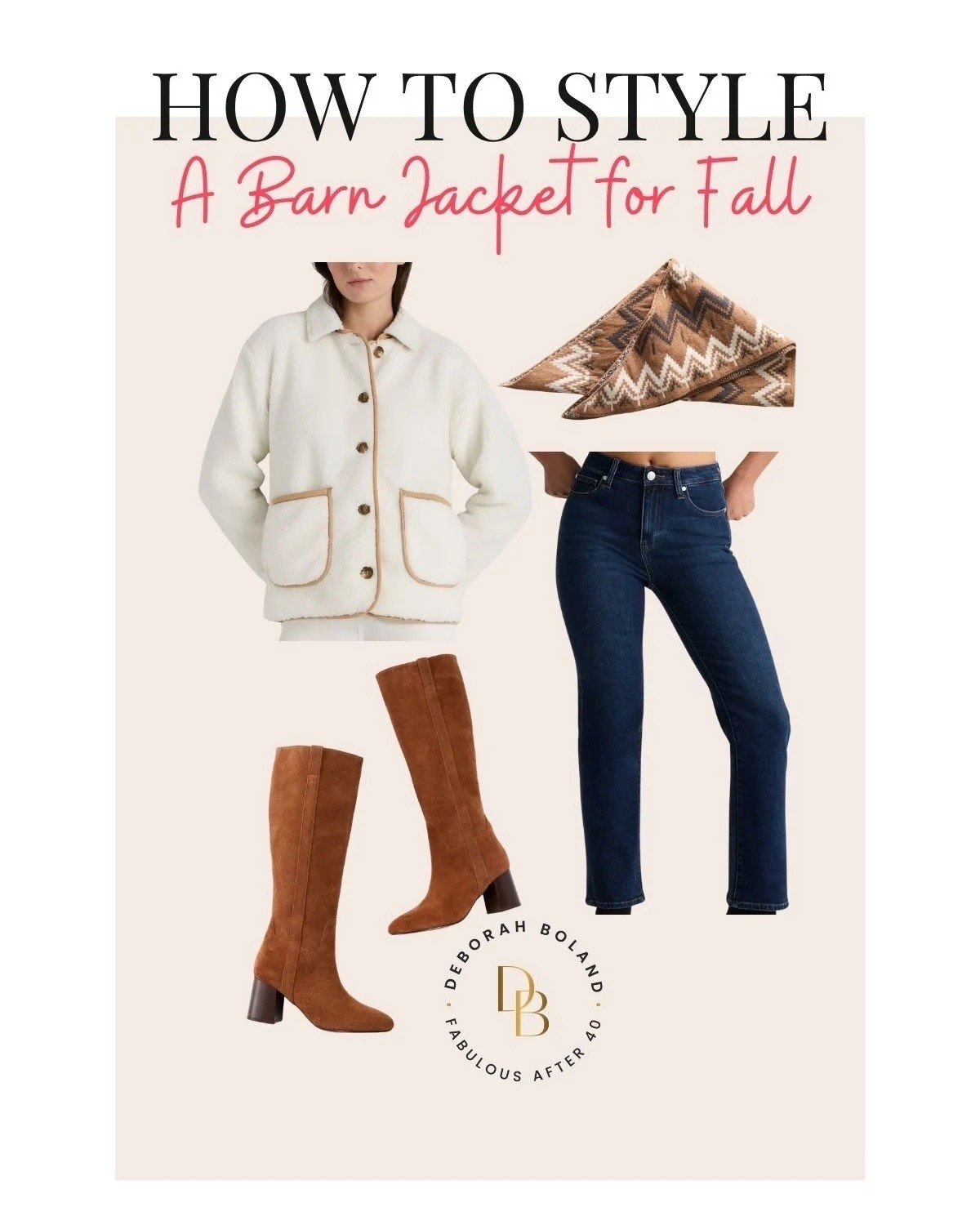 I love a cream barn jacket! It instantly pulls an outfit together! 🤍

I love how it looks with classic denim, tall boots, and a cozy scarf. It’s practical, comfortable, and has that effortless, lived-in feel that makes fall dressing so much fun. Plus, the neutral colors make it easy to mix and match with pieces you already have in your closet.

This is the kind of outfit I’d reach for on repeat! 🍂