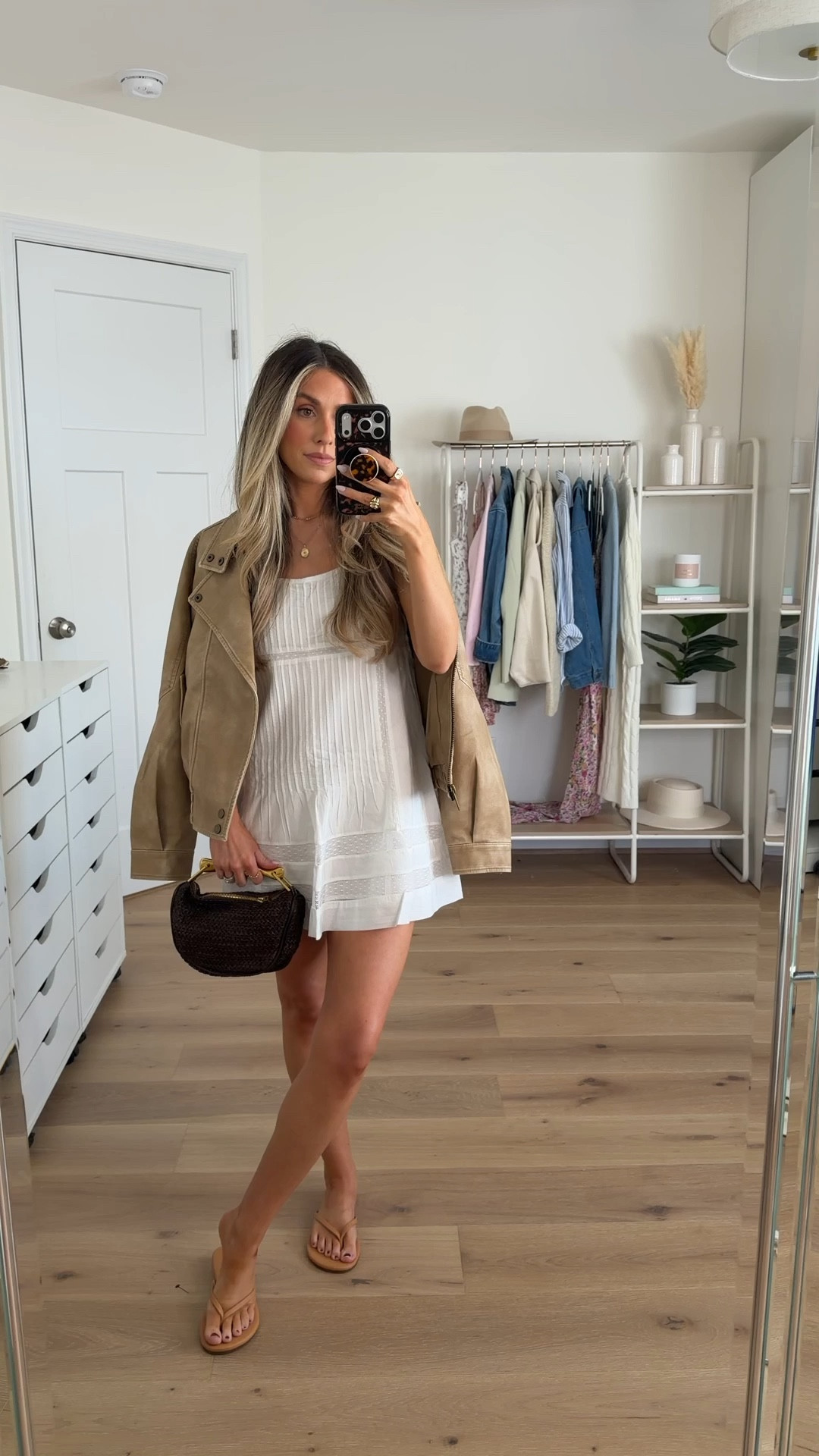 The perfect little spring dress — size xs petite (I’m 5’2)! Tan jacket is my new fave that goes with everything — perfectly oversized & wearing size xxs 

#LTKSeasonal #LTKSaleAlert #LTKootd