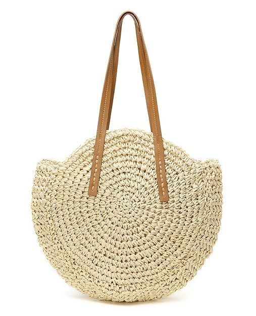 Womens Large Straw Beach Tote Bag Hobo Summer Handwoven Bags Purse With Pom Poms | Amazon (US)