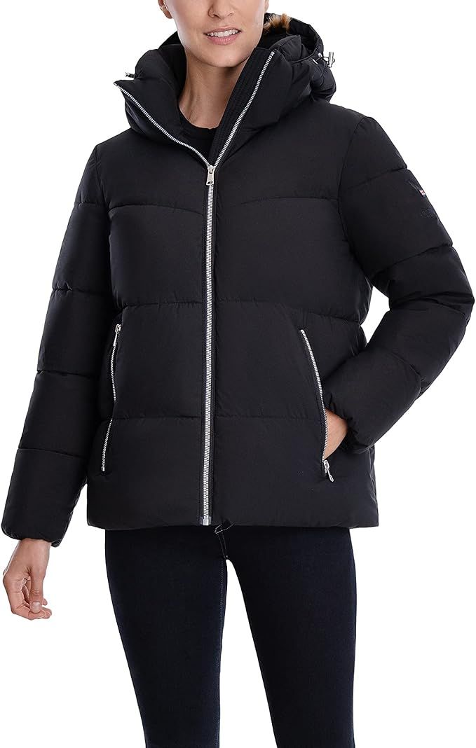 LONDON FOG Women's Short Puffer Jacket with Detachable Hood | Amazon (US)