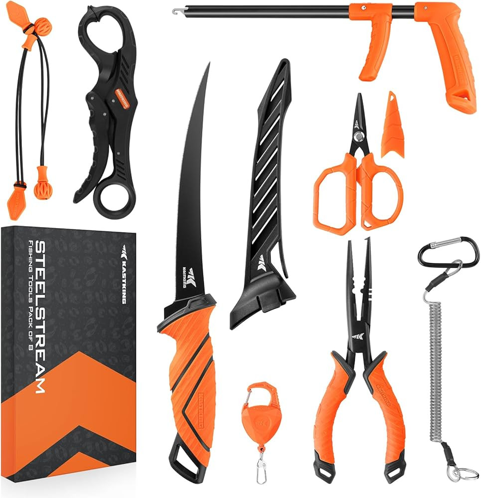 KastKing SteelStream 8pc Fishing Tool Kit - Fishing Pliers with Lanyard, Fillet Knife, Floating F... | Amazon (US)