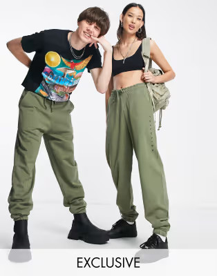 COLLUSION Unisex logo sweatpants in khaki | ASOS (Global)