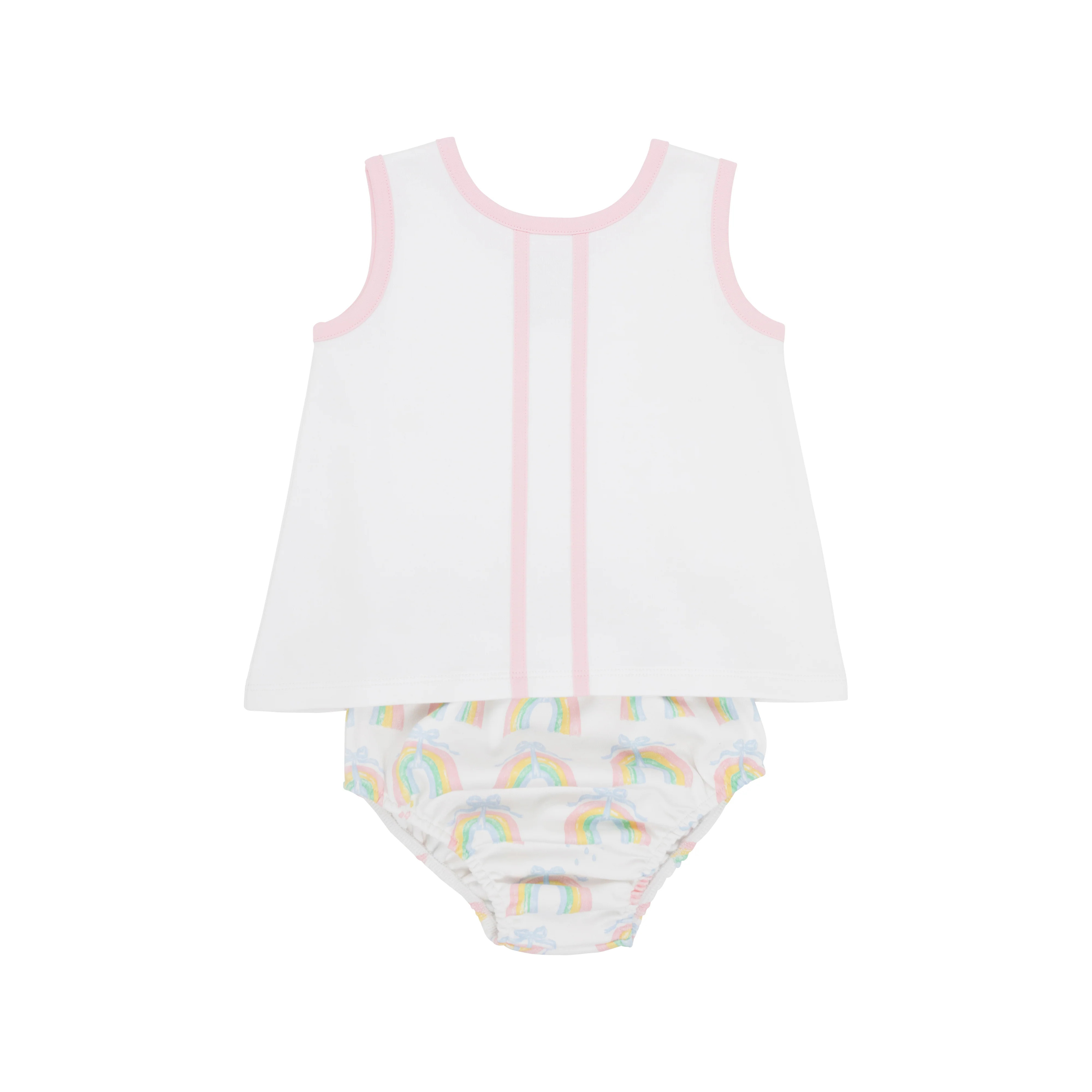 Mary Simms Bloomer Set - Worth Avenue White with Palm Beach Pink Trim & Raine Bows | The Beaufort Bonnet Company