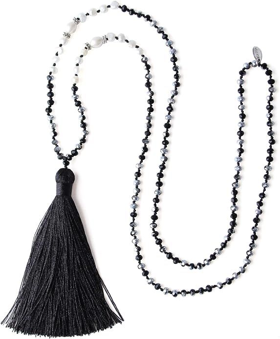 KELITCH New Women Tassel Pearl Necklace Crystal Beads Necklace Bib Shining Y-Shape Necklace 2020 | Amazon (US)