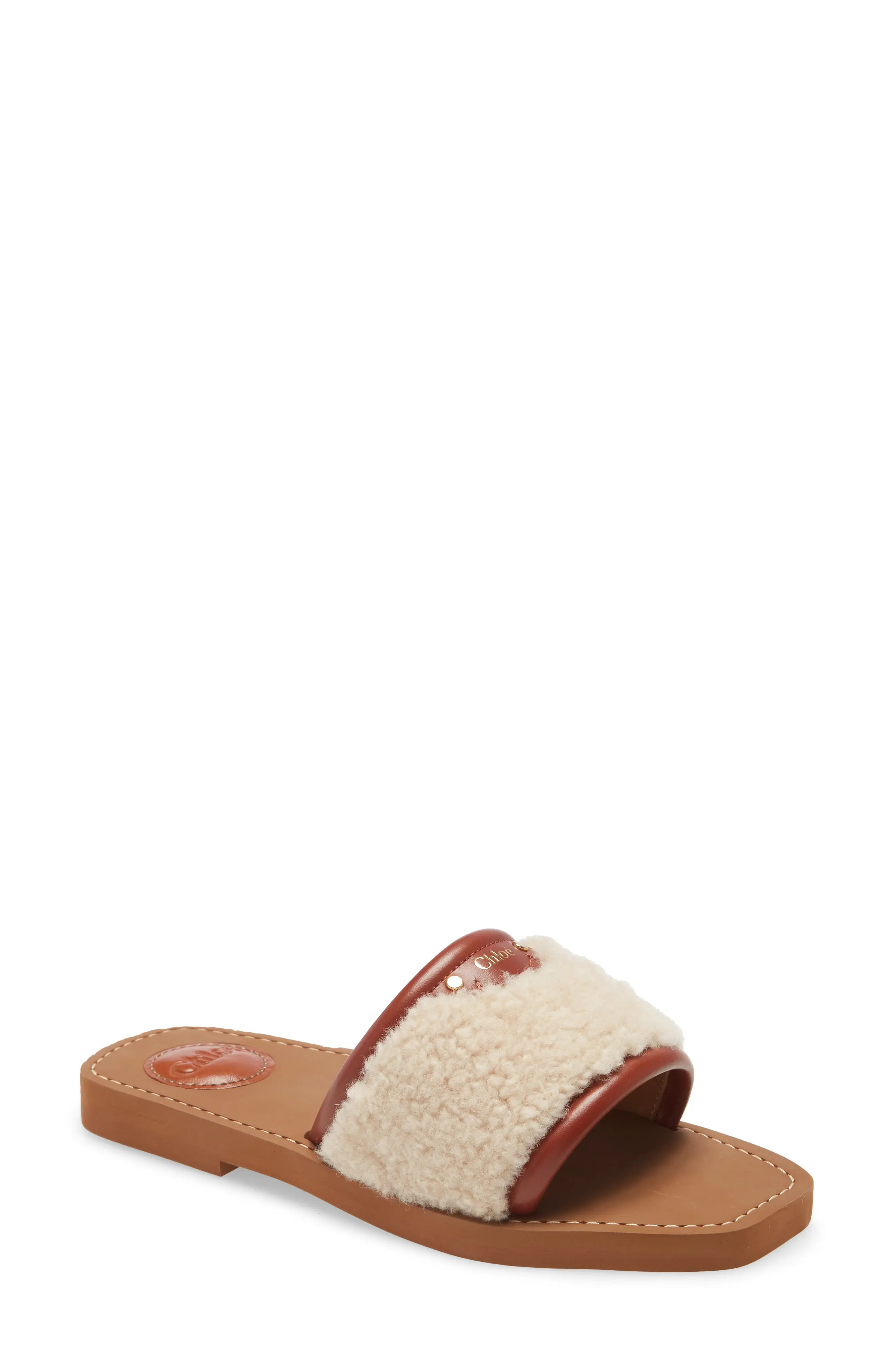 Women's Chloe Genuine Shearling Slide Sandal, Size 6US - Beige | Nordstrom