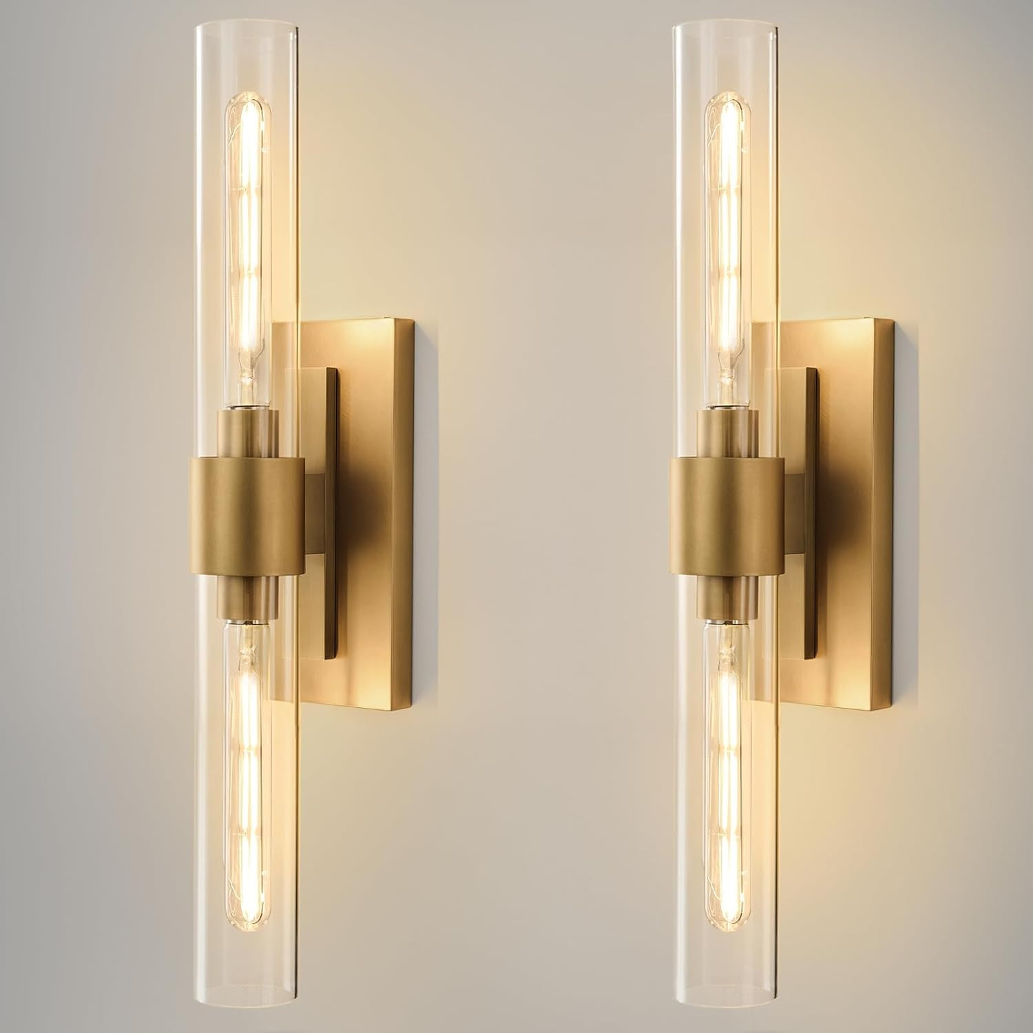 Champagne Brass Bathroom Wall Sconce: Set of 2 Modern Gold Decor Lighting | Amazon (US)