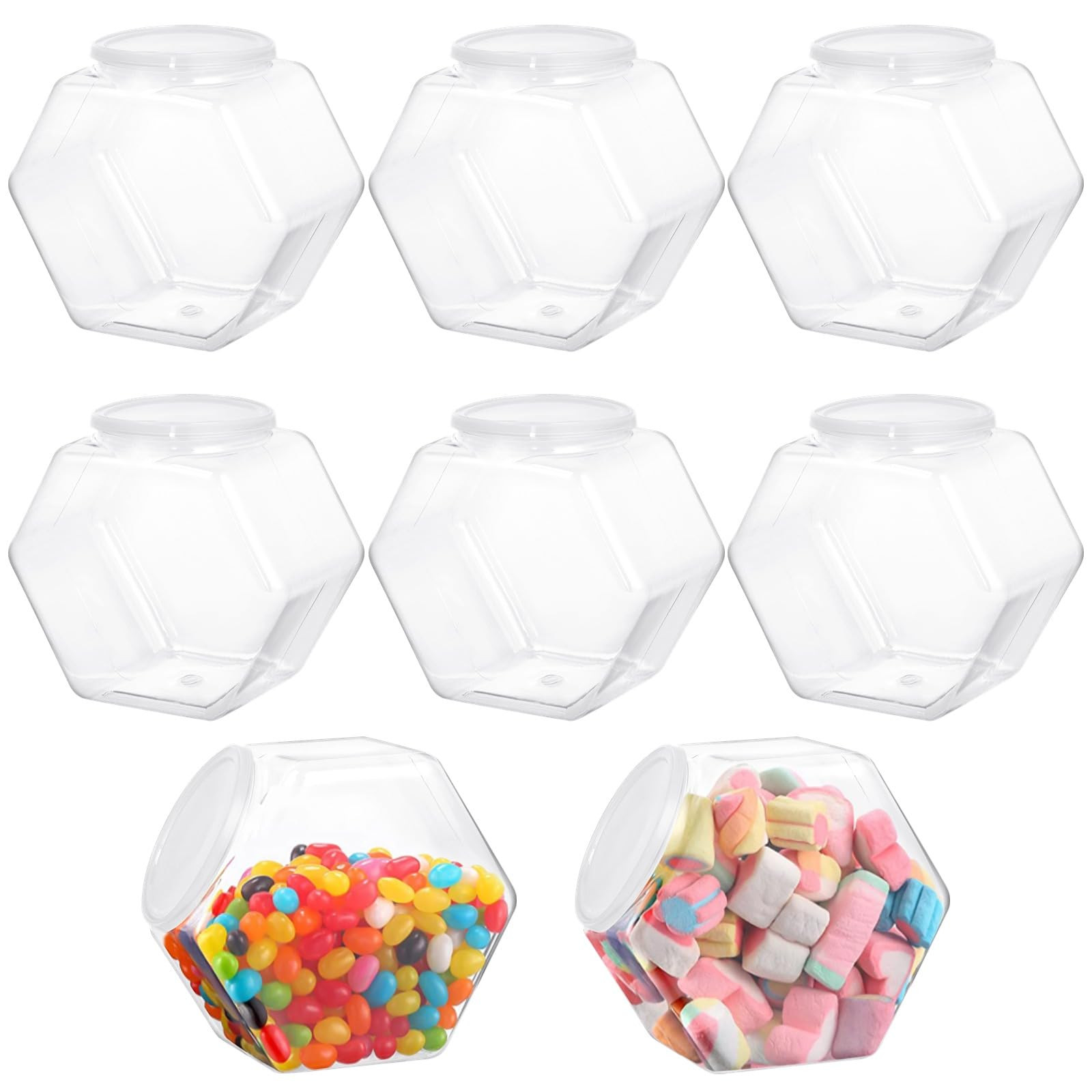 8 PCS Plastic Candy Jars, Clear Cookie Jars with Lids, Hexagon Cookie Jars for Kitchen Counter, R... | Amazon (US)