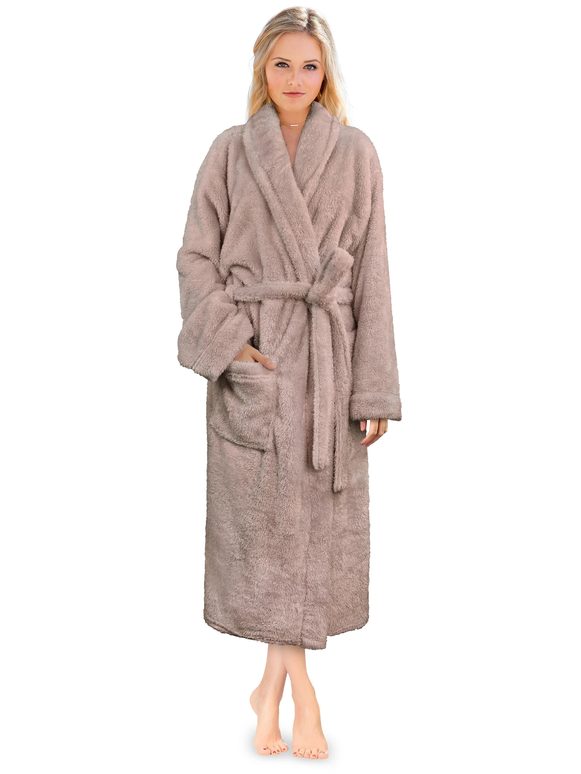 PAVILIA Premium Womens Plush Soft Robe Fluffy, Warm, Fleece Sherpa Shaggy Bathrobe (S/M, Taupe) | Walmart (US)