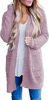 Women’s Open Front Cardigans Casual Long Sleeve Popcorn Knit Sweater Coat with Pockets | Amazon (US)