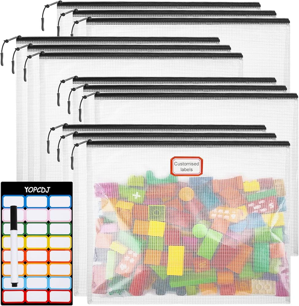 12pcs Mesh Zipper Pouch Bags, A4 Puzzle Bag for Organizing Storage Bag, File Bags for Office, Boa... | Amazon (US)