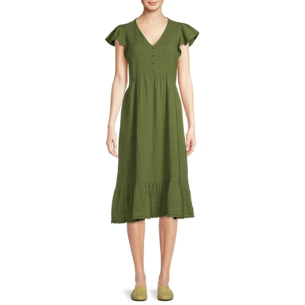 Time and Tru Women's Midi Double Cloth Dress | Walmart (US)