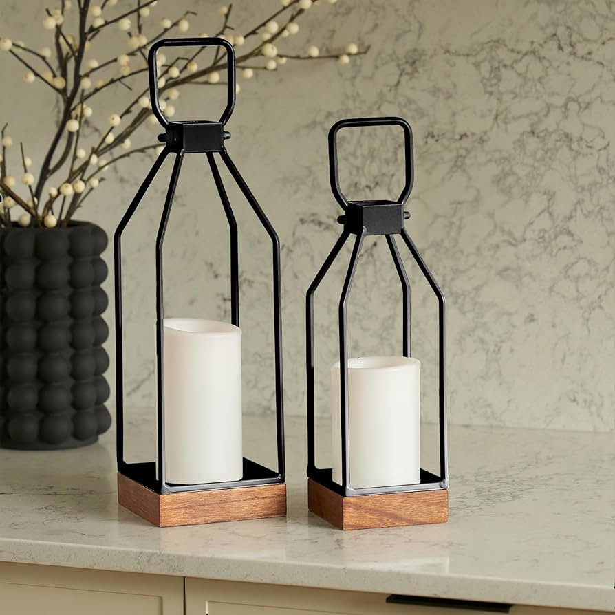 Decorative Lantern Set of 2 for Indoor & Outdoor - Stylish Black Modern Farmhouse Lanterns for Re... | Amazon (US)