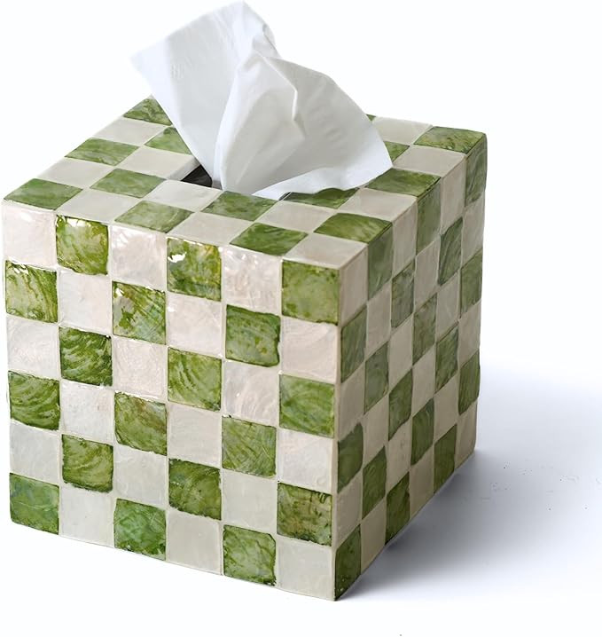 5.9" Tissue Box Cover, Handmade Checkered Cube Tissue Box Cover with Capiz Shells, Decorative Tis... | Amazon (US)