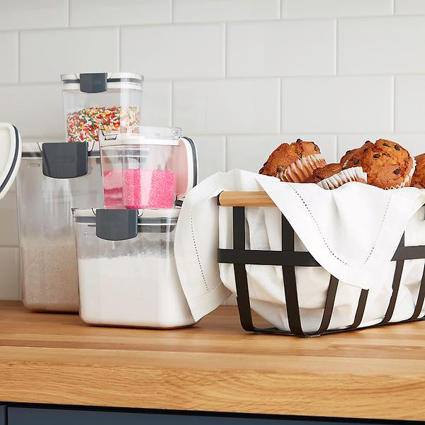 Yamazaki Tosca Basket w/ Wooden Handles White/Natural | The Container Store