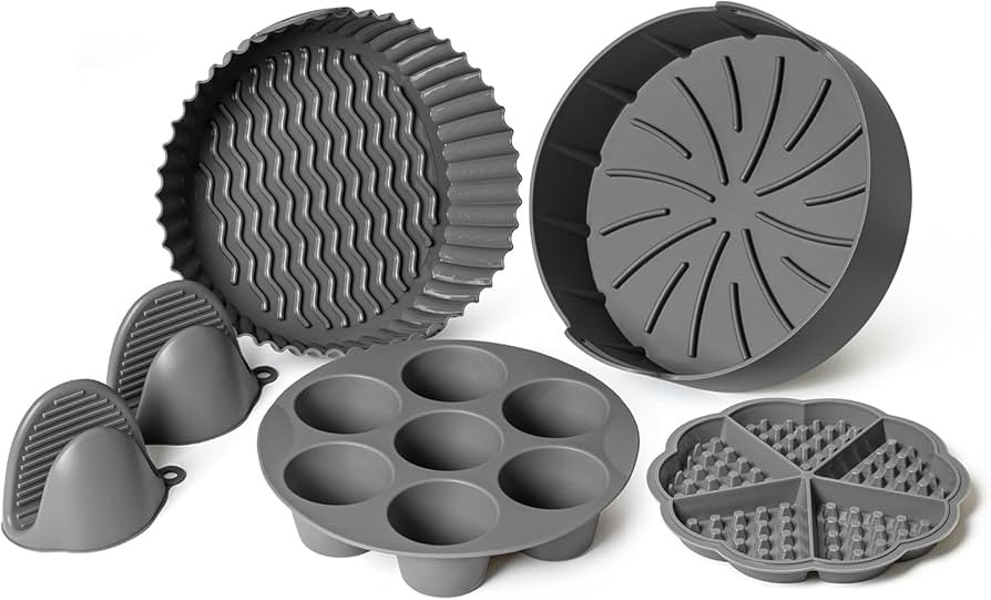 5-Pack Air Fryer Silicone Liners - Include Silicone Mitts, Egg Bites Tray, Waffle Mold, Silicone ... | Amazon (US)