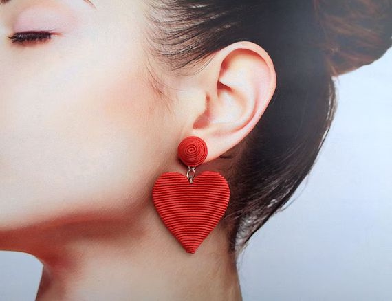 Red Earrings CORA in the form of heart.  Rebecca De Ravenel style. Earrings Les bonbons style cor... | Etsy (US)
