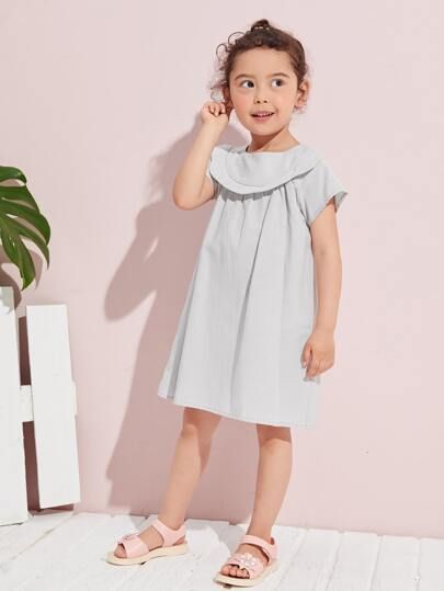 SHEIN Toddler Girls Ruffle Trim Solid Dress | SHEIN
