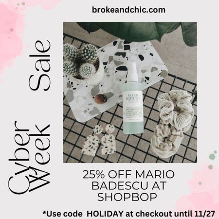 Get 25% off Mario Badescu products at Shopbop. Use code HOLIDAY at checkout 

#LTKGiftGuide #LTKCyberWeek #LTKbeauty