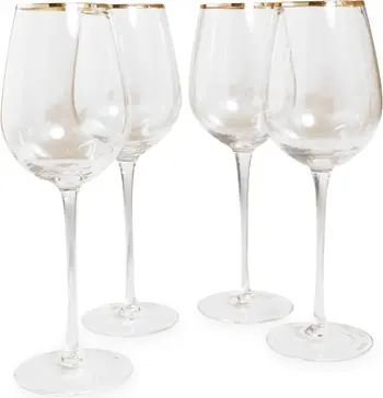 Rachel Parcell Set of 4 Gold Rim Wine Glasses | Nordstrom | Nordstrom