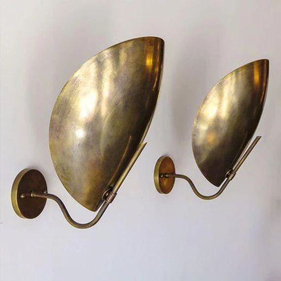 Pair of Raw Brass Curved Shades Handmade Sconce -Italian Brass Sconces - Italian Light - Mid Cent... | Etsy (US)