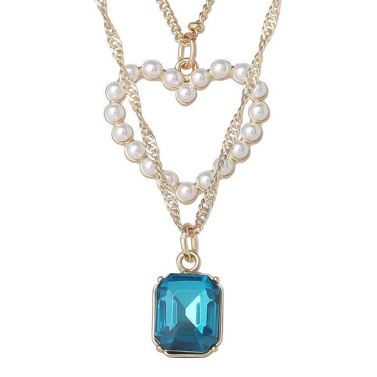 Celebrity Pink Women's Layered Heart Pendant Chain Necklace | Walmart (US)