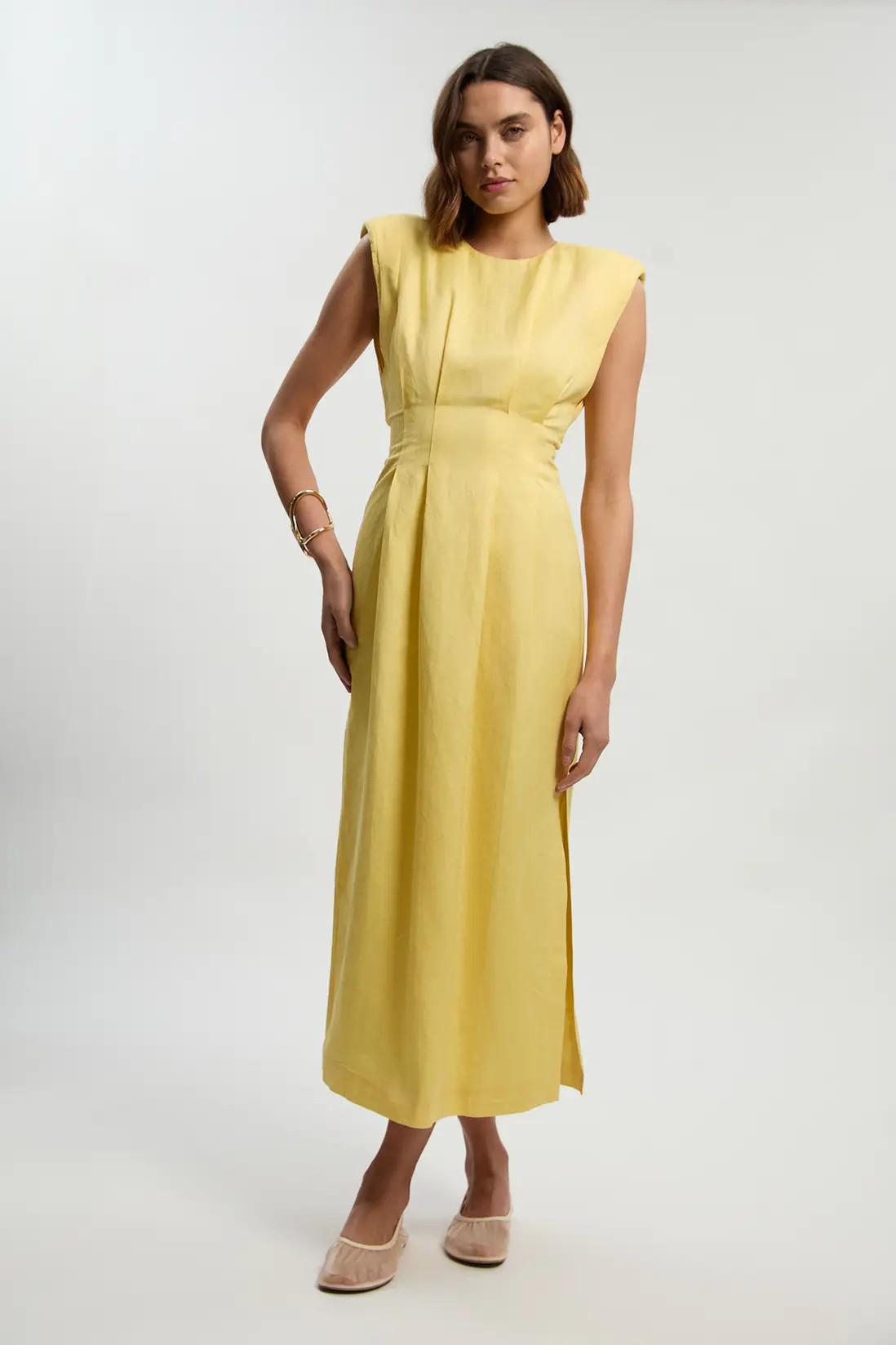 Viscose Linen Woven Pintuck Midi Dress | Karen Millen