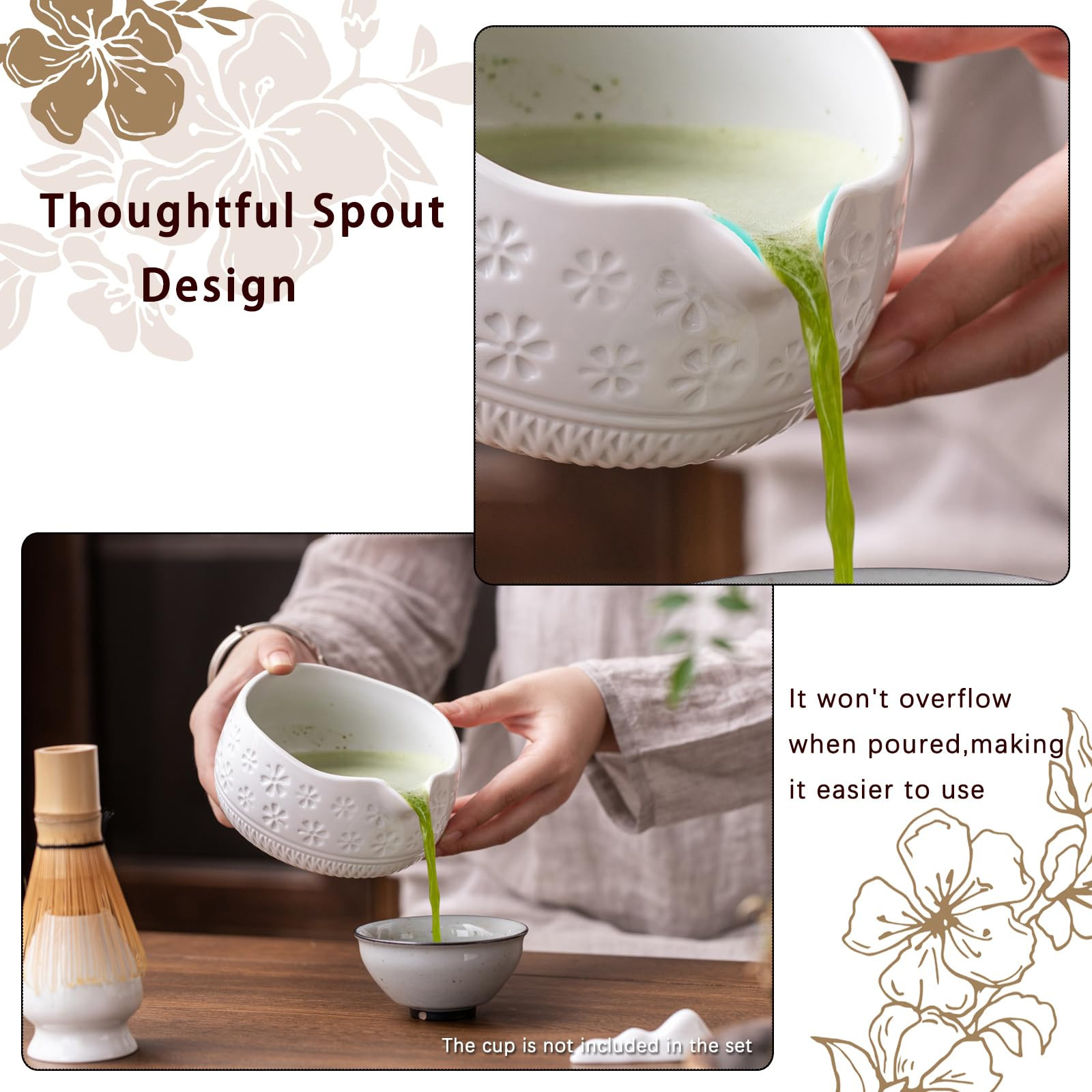 Matcha Whisk Set, Ceramic & Bamboo, 7 Pcs, White, Includes Bowl, Whisk, Holder, Scoop, Rest, Sift... | Amazon (US)