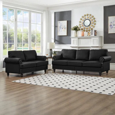 Modern Classic Design with Nails Living Room 2+3 Seater Loveseat & Sofa, Upholstered Imitation Cowhide Leather, Comfortable and Stylish | Wayfair North America