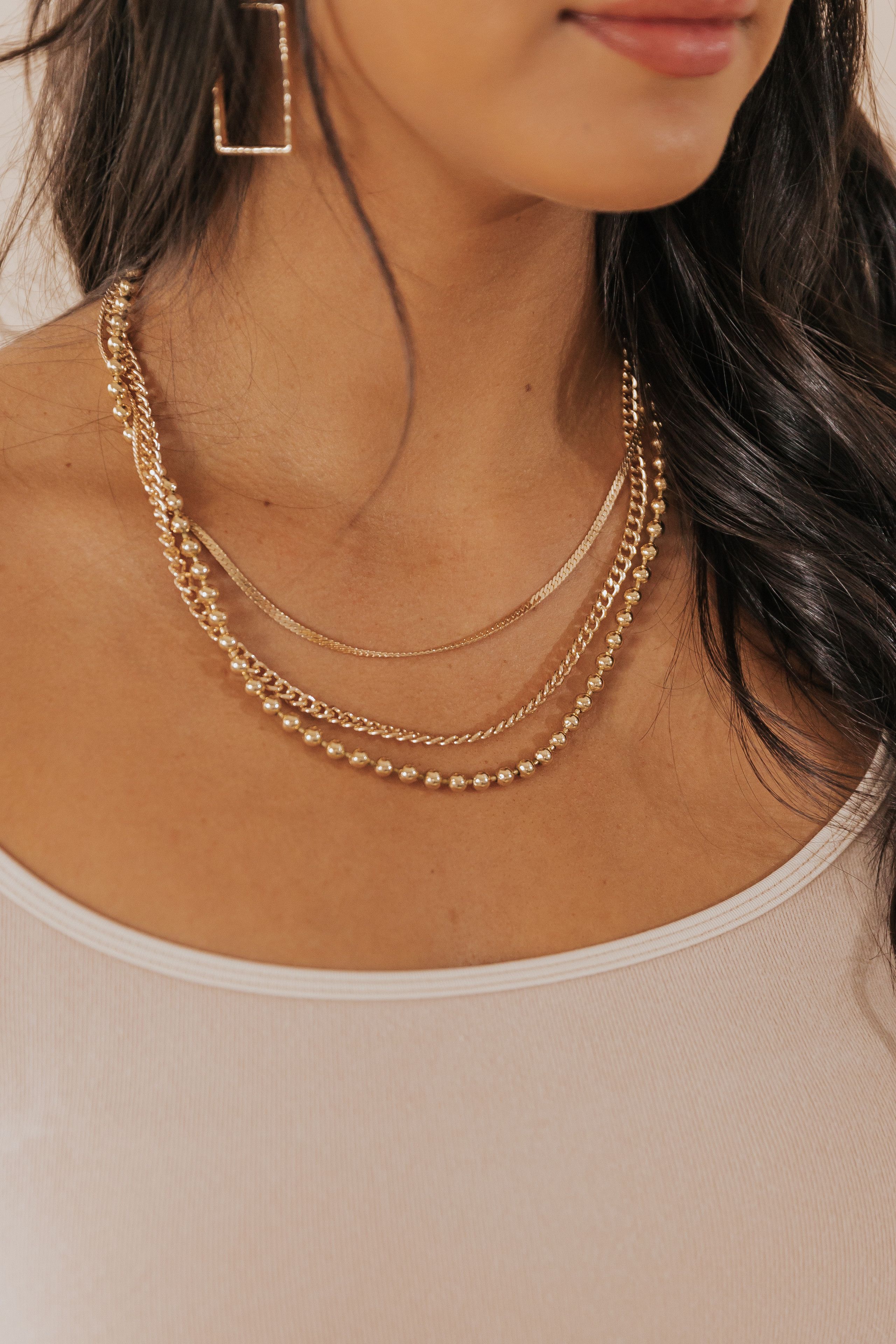Gold Three Layer Multi Chain Necklace | Magnolia Boutique