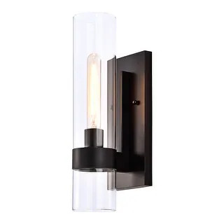 1- Light Cylindrical Clear Glass Wall Sconce - Black | Bed Bath & Beyond