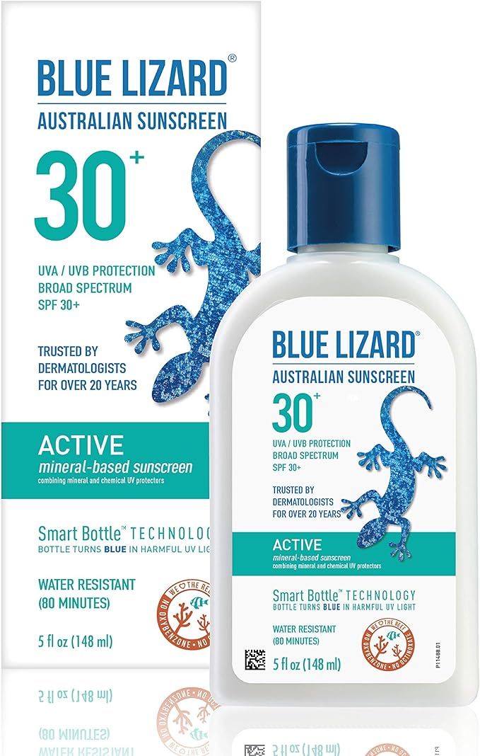 BLUE LIZARD Active Mineral Sunscreen with Zinc Oxide/SPF 30/Water & Sweat Resistant/UVA/UVB Prote... | Amazon (US)