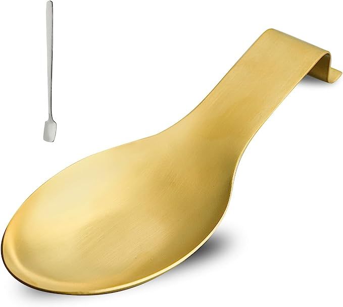 BETTWILL Gold Spoon Rest for Kitchen Counter, Stainless Steel Spoon Holder for Stove Top， Spatu... | Amazon (US)