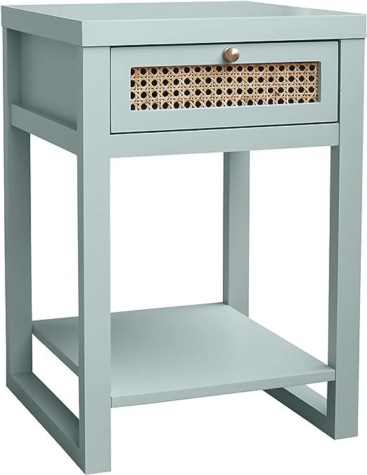 Decor Therapy Luna Rattan Drawer End/Side Table, Blue Gray 15.55D x 15.98W x 22.44H in | Amazon (US)