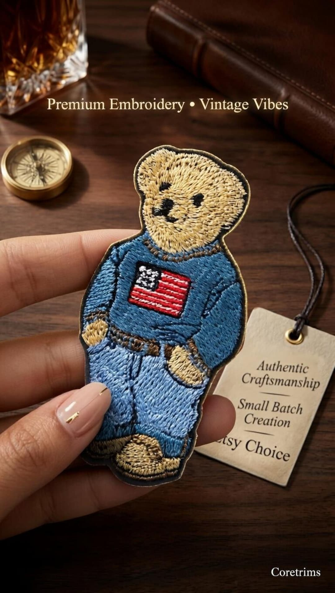 Hand Embroidered Polo Bear Patch – Blue Sweater USA Flag, Sew On Jacket Patch | Etsy (Global)
