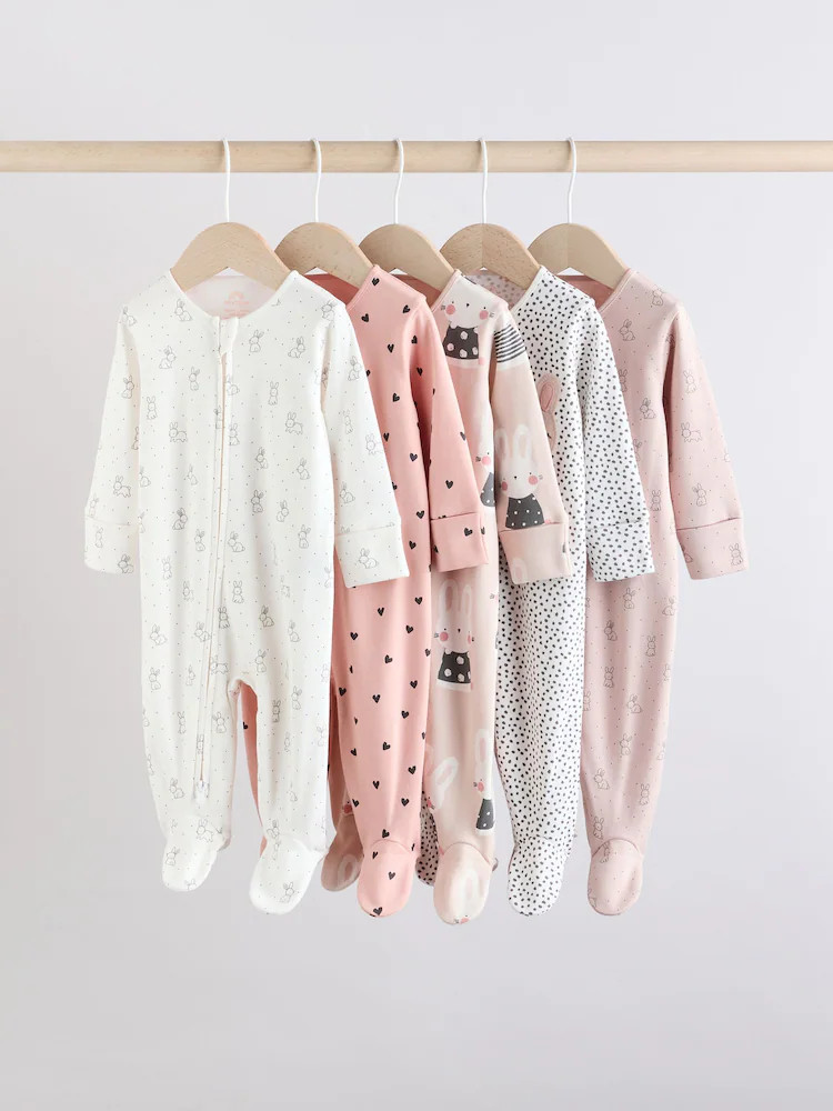 Brown/Cream 5 Pack Two Way Zip Baby Sleepsuits (0mths-2yrs) | Next US