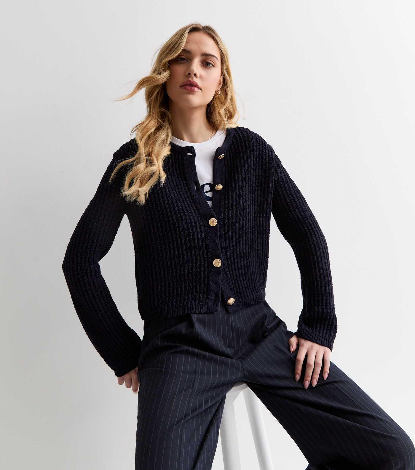 Navy Stitch Knit Button Front Cardigan
						
						Add to Saved Items
						Remove from Saved It... | New Look (UK)