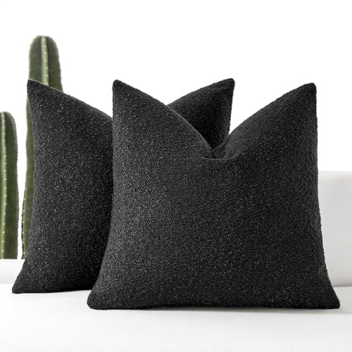 EIHU HOME 22x22 Boucle Throw Pillow Covers, Set of 2, Black | Amazon (US)