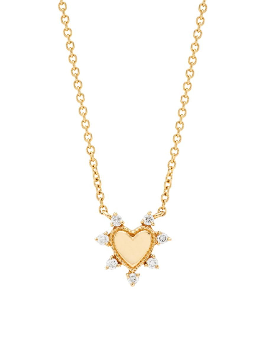 14K Yellow Gold & 0.05 TCW Diamond Mini Heart Pendant Necklace | Saks Fifth Avenue
