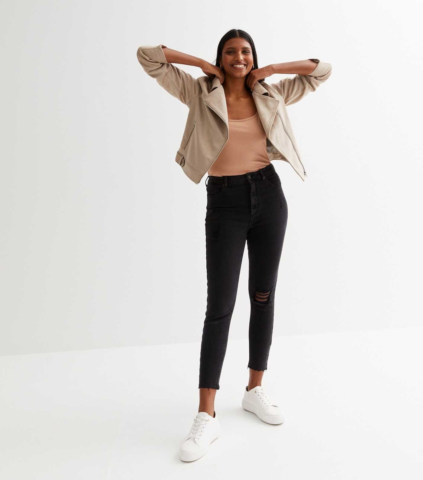 Stone Suedette Biker Jacket
						
						Add to Saved Items
						Remove from Saved Items | New Look (UK)
