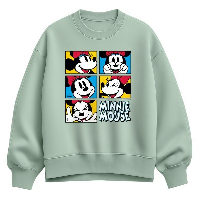 Women's Disney Minnie Faces Grid Oversized Fleece Crew Sweatshirt - Seafoam - Medium | Target