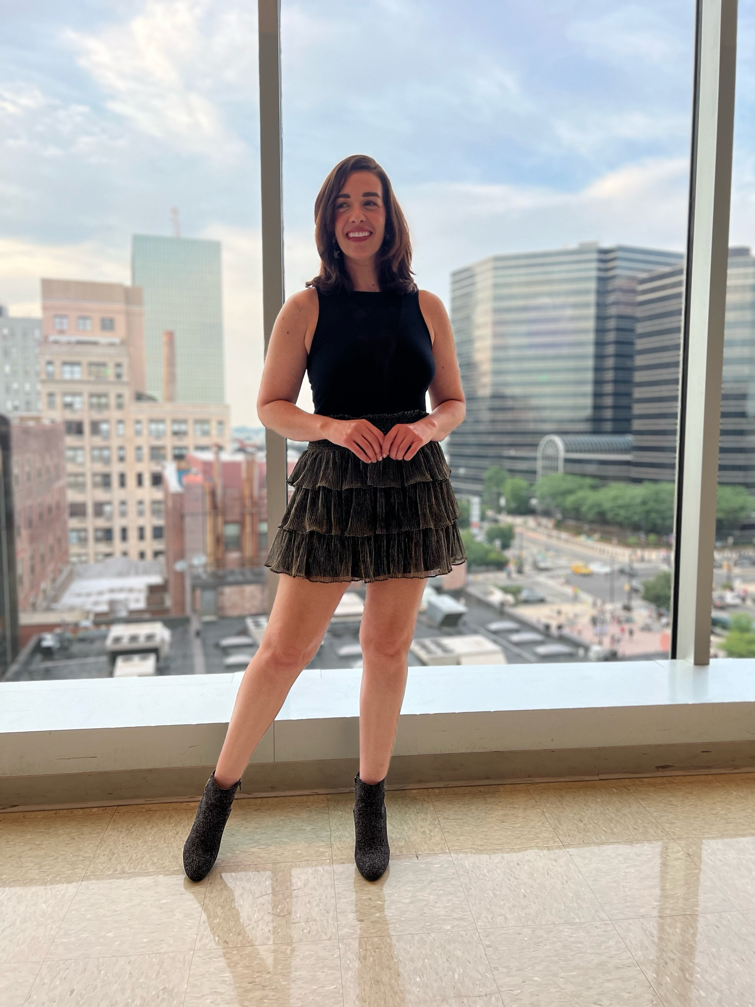 Summer Concert Outfit - black mesh bodysuit (size small). Black and gold tiered ruffle skirt (size small). Black booties (size 8.5). #summeroutfit #bodysuit #blackbodysuit #skirt #ruffleskirt #tieredskirt #blackboots #blackbooties #booties #concertoutfit #concertstyle 

#LTKStyleTip #LTKSeasonal #LTKFindsUnder100