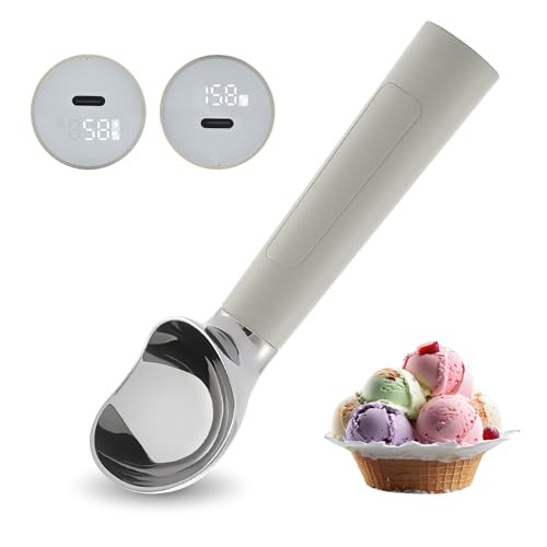 Heated Ice Cream Scoop Rechargeable, Electric Warming Ice Cream Scooper with LED Display, Heats to 158°F for Hard Ice Cream, Easy for Seniors & Kids, IP67 Waterproof (Grey, 2 oz) | Amazon (US)