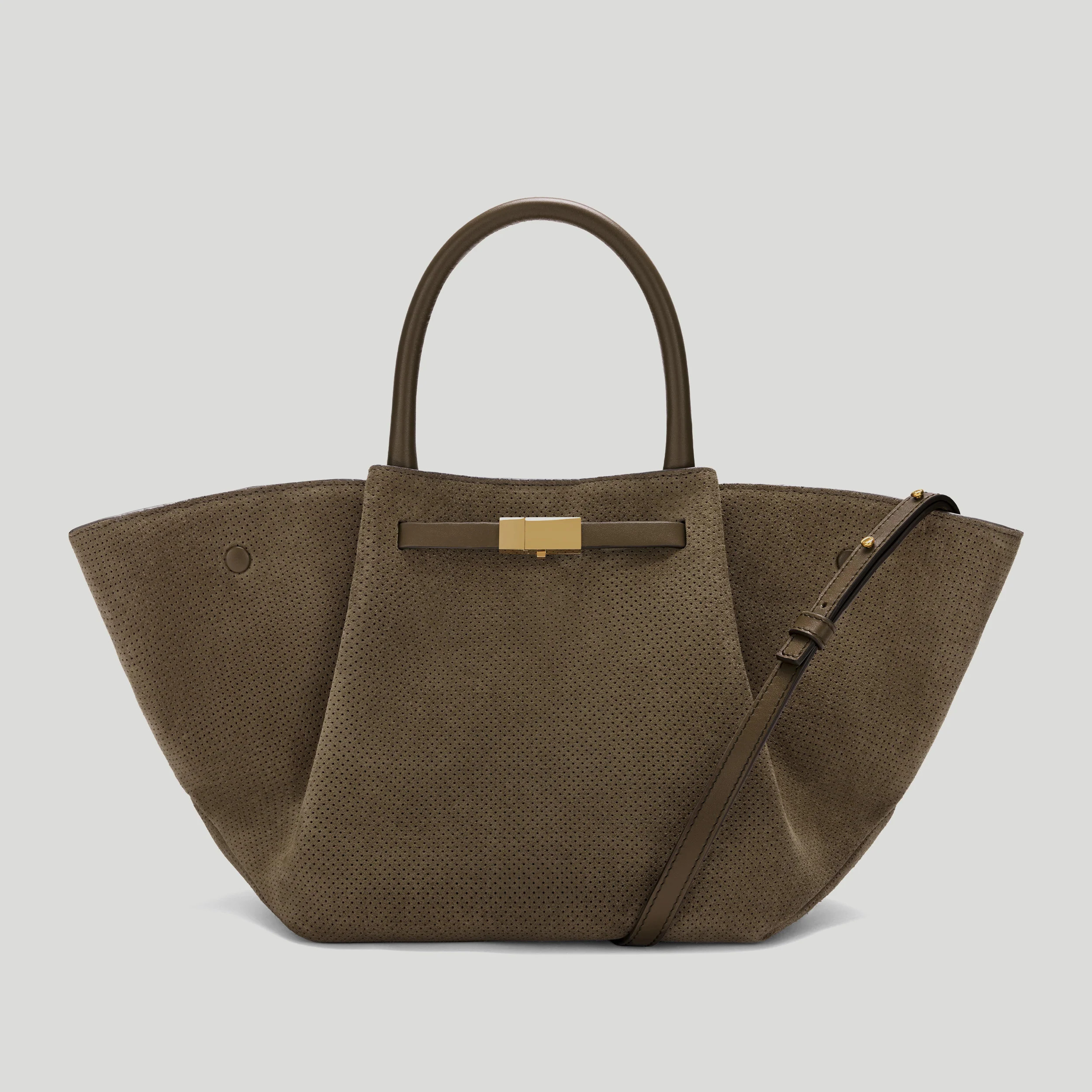 DeMellier The Midi New York in Deep Khaki Perforated Suede Leather Shoulder bag | DeMellier