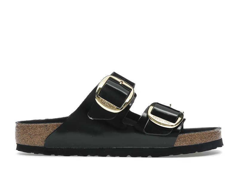Birkenstock Arizona Big Buckle Natural Leather Patent (Women's) Sneakers in Black/Gold | StockX