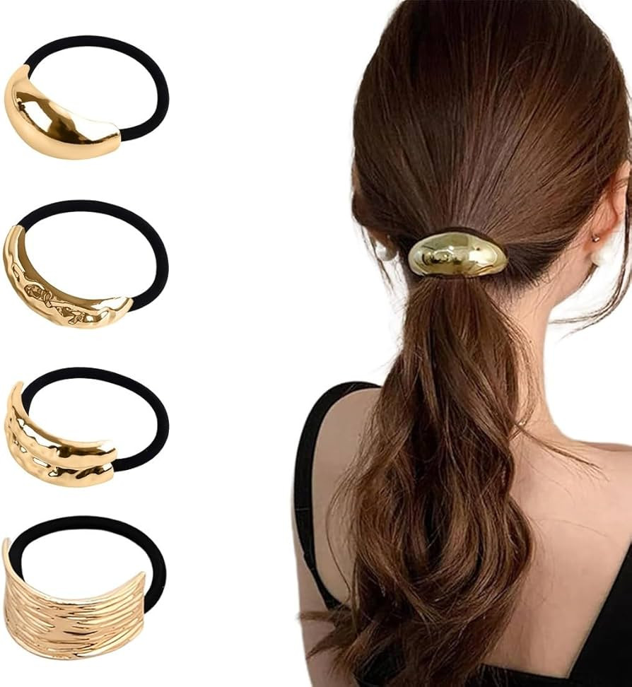 4 Pcs Haarmanschetten für Pferdeschwanz,Metall Haar Manschette Haargummi Gold,Haarmanschetten f... | Amazon (DE)