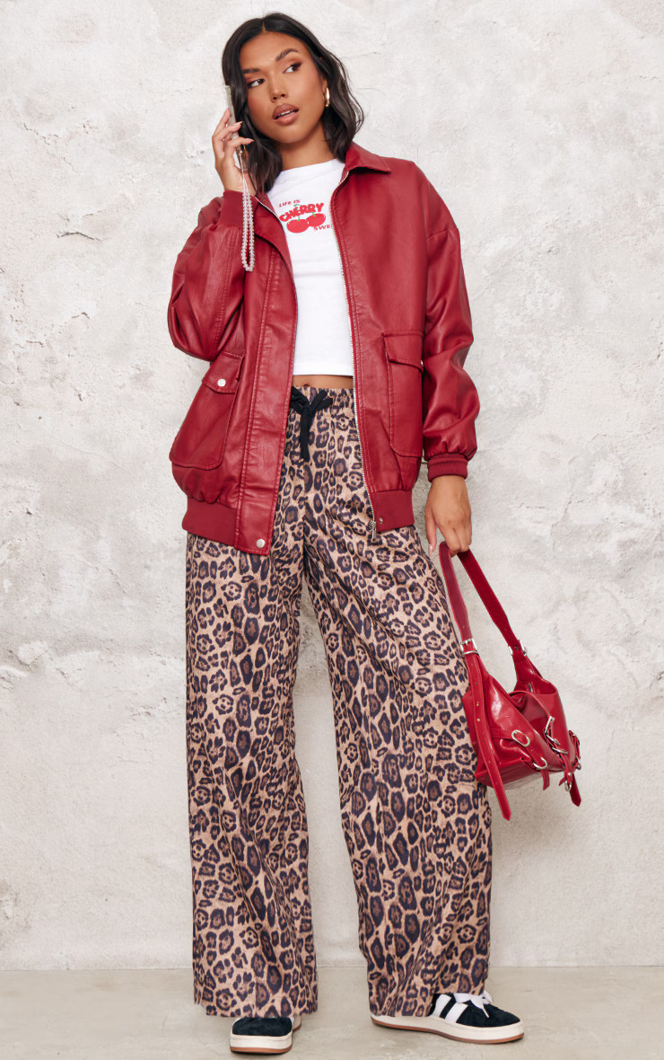 Leopard Premium Printed Faux Suede Wide Leg Pants | PrettyLittleThing US