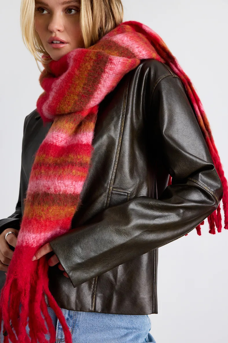 Vaughn Red Striped Oversized Fringe Scarf | Lulus