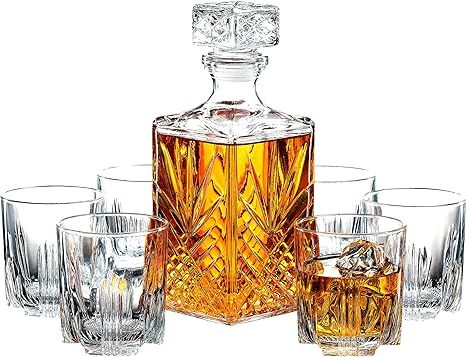 Paksh Novelty 7-Piece Italian Crafted Glass Decanter & Whisky Glasses Set, Elegant Whiskey Decant... | Amazon (US)