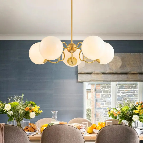 5-Light Mid-Century Modern Gold Sputnik Opal Glass Globe Bubble Chandelier for Dining Room - 27.5... | Bed Bath & Beyond