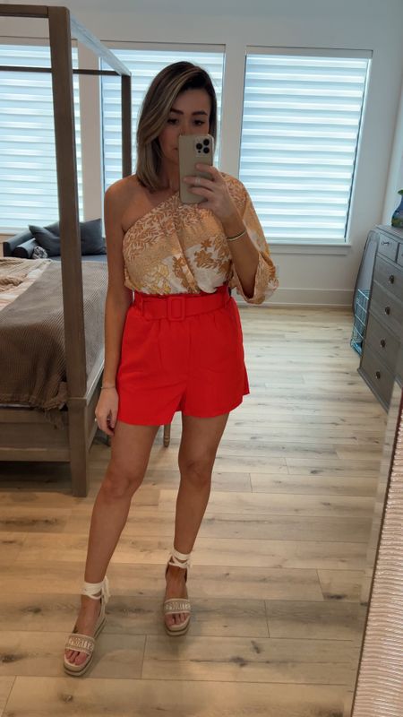 One shoulder top fit tts, has a stretchy waist band. Pair it with white shorts.

My espadrilles fit tts and must haves this season. 
I used loving tan ultra dark mousse, use code Janie and get a free applicator mitt.

Use code Janie for 10% off my jewelry. 

Check out red dress sale section 40% off today!

#LTKfindsunder100 #LTKsalealert #LTKfindsunder50